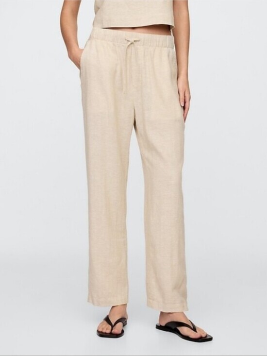 GAP Pants - GAP Mid Rise Easy Pants Pull-on Drawstring Linen-Blend Flax Beige Small 2025